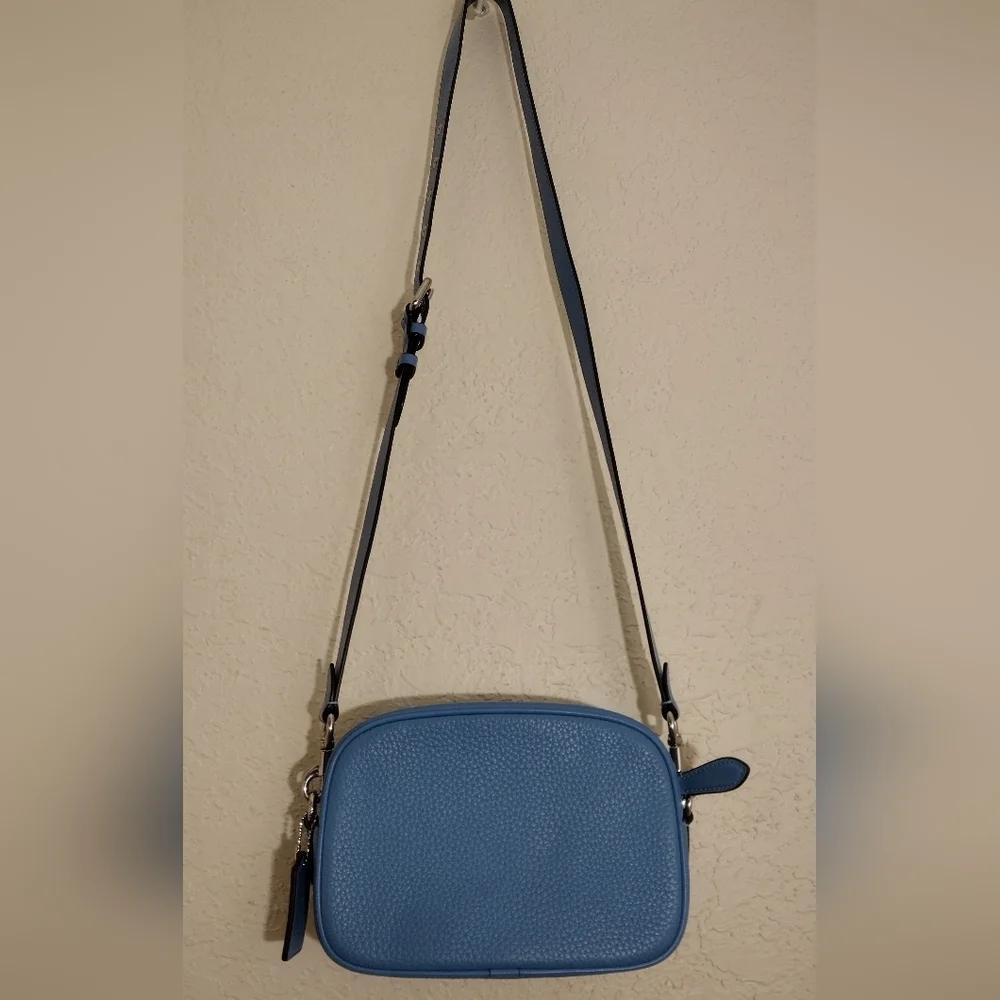 Coach Pool Blue Soft Pebbled Leather Camera Crossbody Bag
